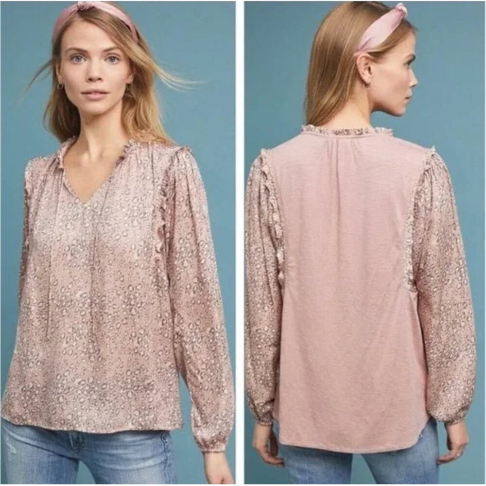 Anthropologie Dolan Miramar Leopard Print Top Blouse Pink Small